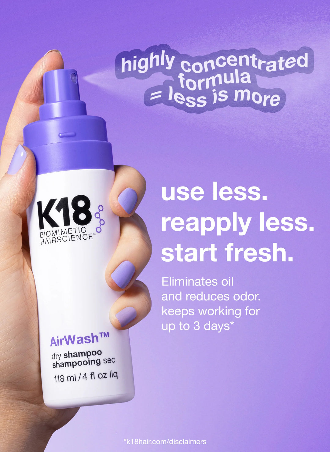 K18 AirWash™ dry shampoo